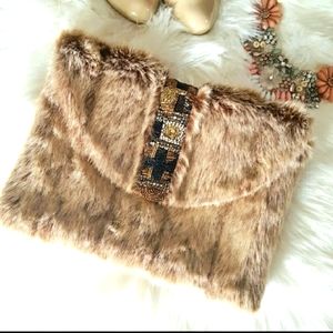 🛍 Embellished Faux Fur Clutch